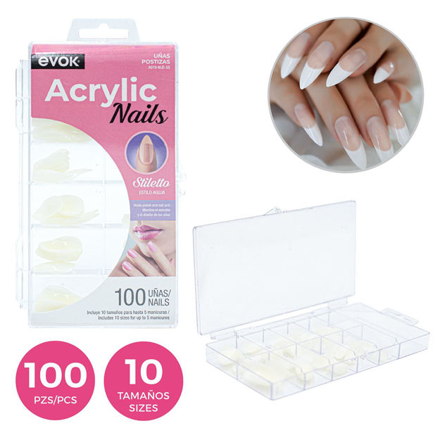 Imagen de Uñas Postizas de Acrilico Stiletto Evok 100 u