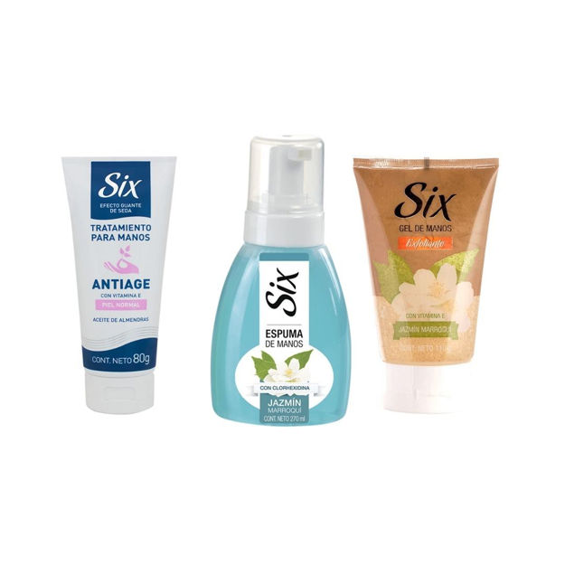 Imagen de Pack Six Manos Espuma Jazmin + Exfoliante + Crema Antiage