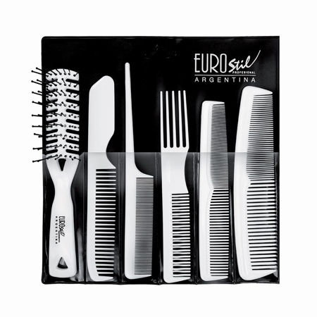 Imagen de Set de Peluqueria 5 Peines + 1 Cepillo Esqueleto Eurostil