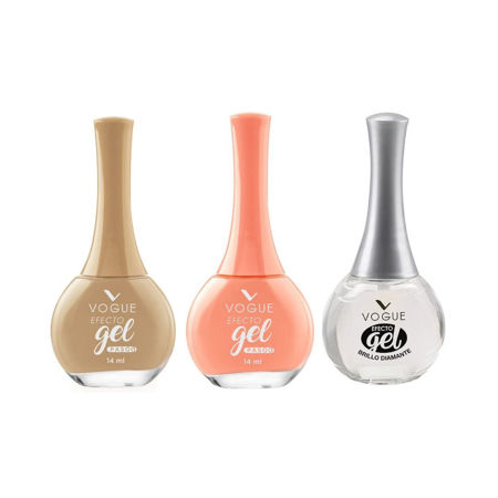 Imagen de Pack Vogue Efecto Gel Esmalte Jaguar + Flamingo + Brillo