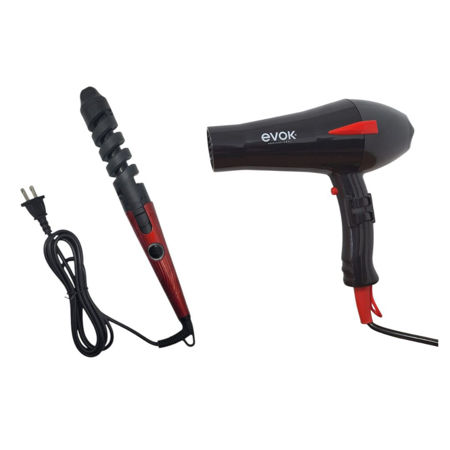 Imagen de Kit Secador Profesional Evok 1800 W + Rizador Beauty Style