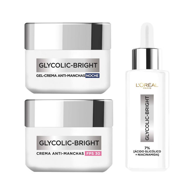 Imagen de Loreal Glycolic Bright Crema Dia + Crema Gel Noche + Serum