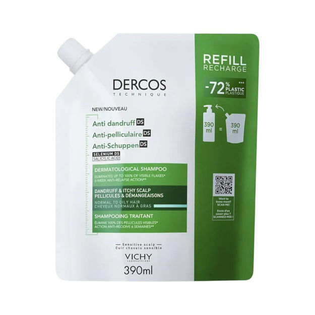 Imagen de Recarga Shampoo Dercos Vichy Anticaspa Cabello Graso 500 ml