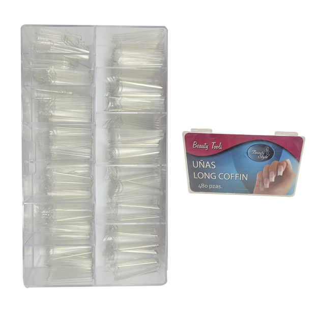 Imagen de Tips de Uñas Beauty Style Long Coffin Clear 480 unidades