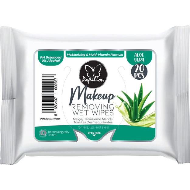 Imagen de Toallitas Desmaquillantes Papilion Aloe Vera 20 u
