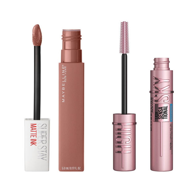 Imagen de Labial Líquido Maybelline Superstay Matte Ink Nº65 / Mascara de Pestañas Maybelline Sky High N°802 Very Black WP